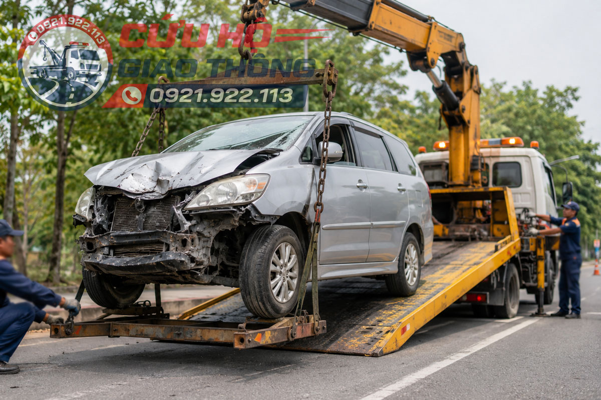 Ca xử lý cứu hộ xe 4 chỗ bị tai nạn