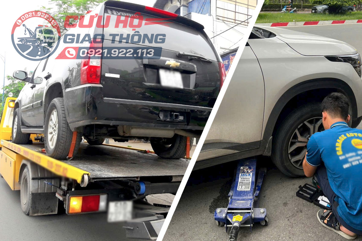 Điều phối đội cứu hộ tới xử lý kéo xe về garage và vá thay lốp dự phòng