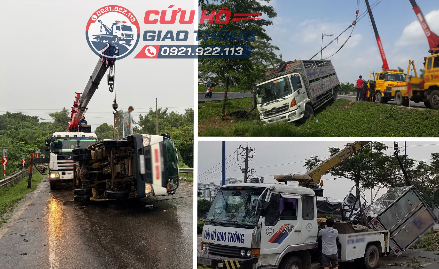 Đội cứu hộ giao thông đang xử lý các ca xe tải bị tai nạn