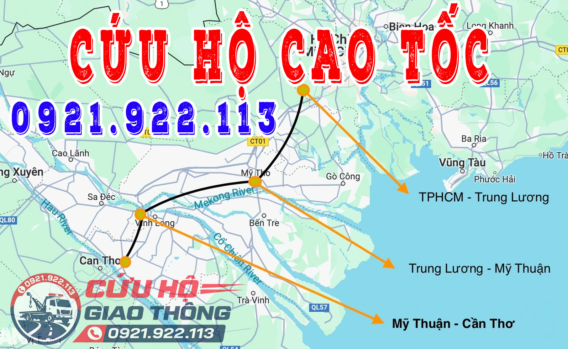 Tổng đài cứu hộ cao tốc CT01 tuyến HCM - Trung Lương - Mỹ Thuận - Cần Thơ