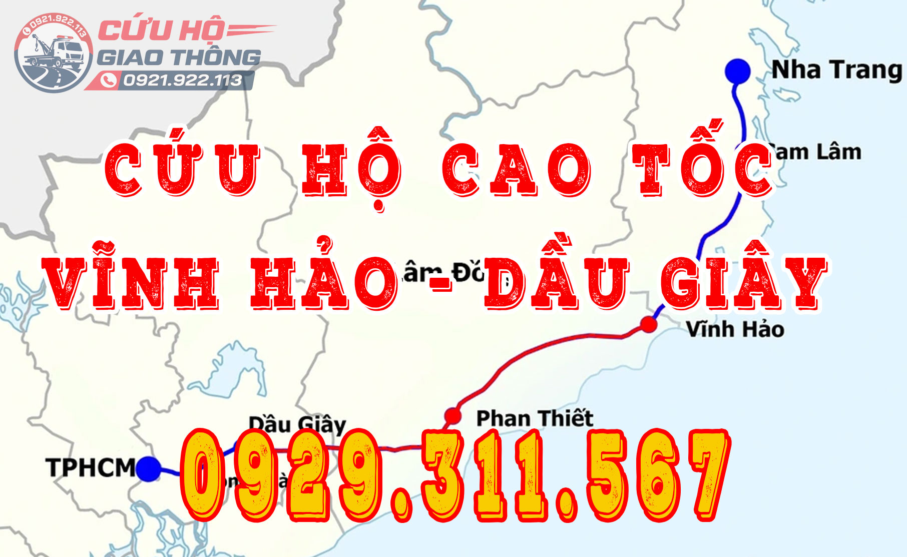 Cứu hộ cẩu kéo vá lốp lưu động cao tốc Vĩnh Hảo Phan Thiết Dầu Giây 247