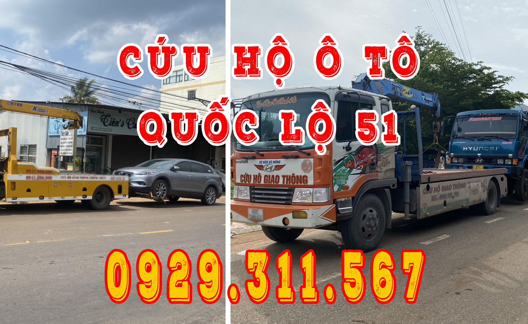 Cứu hộ cẩu kéo xe trên quốc lộ 51